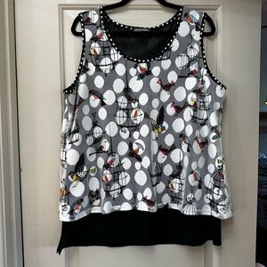 Sleeveless Bird & Polka Dot Layered Tank Top - Black/Gray/White